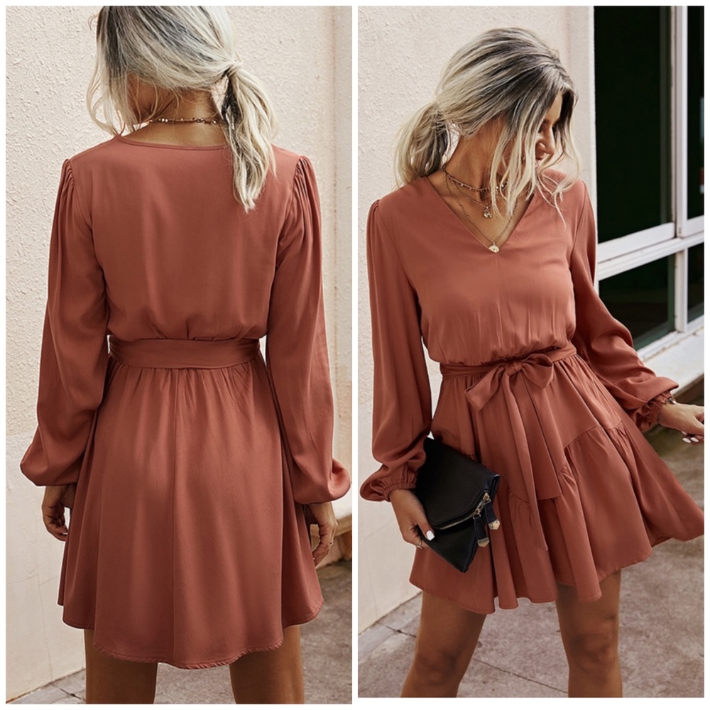 New! Long Sleeve V Neck Dress